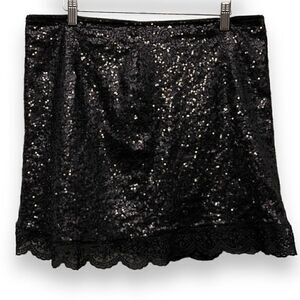 Black Sequins Skirt with Lace Trim